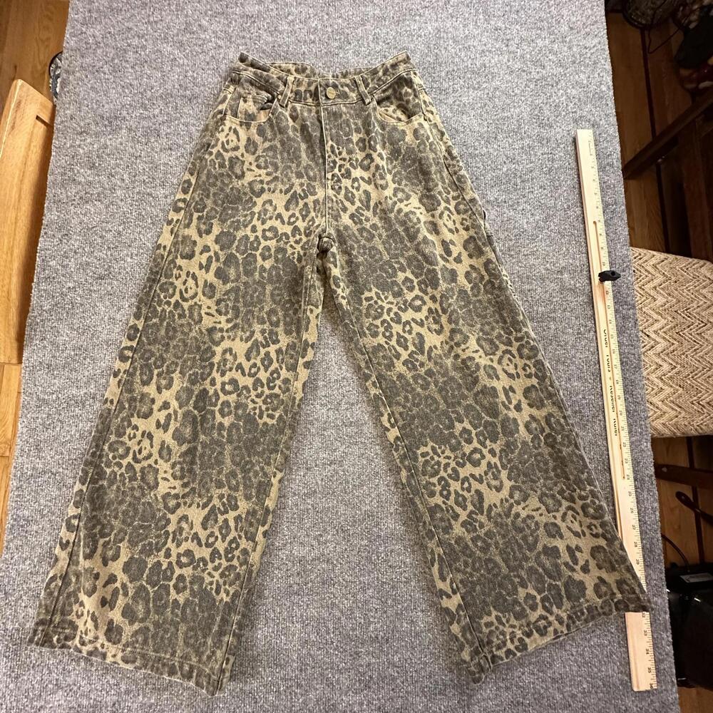 Beer Bro Leopard Print‎ Wide-Leg Pants Women’s M High Waist Cotton Trousers